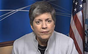 Janet Napolitano, USA:s minister med ansvar för inrikes säkerhet. Bild från video