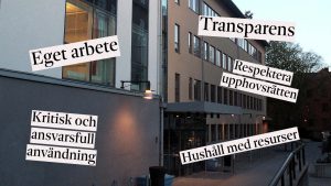 Mediehuset, JMG i Göteborg, med citat från JMG:s riktlinjer för generativ AI.