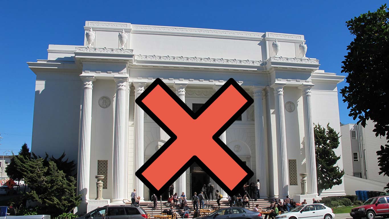 Pampigt värre – den ideella organisationen Internet Archives högkvarter ligger i en gammal kyrka i San Francisco. Foto: Svobodat/Wikimedia Commons (CC BY-SA 3.0), Symbol: Hilda Kalyoncu (CC BY-SA 4.0) 