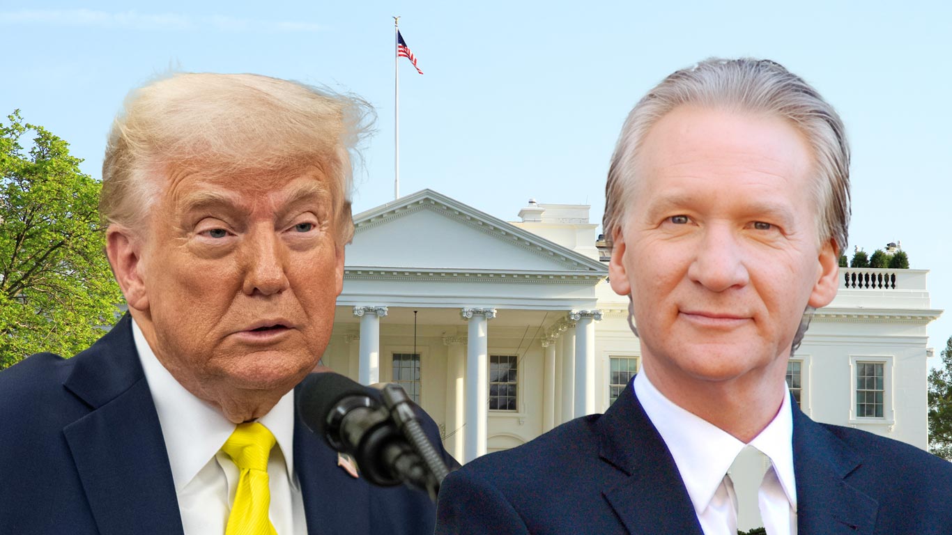 Donald Trump och Bill Maher framför Vita huset i Washington D.C.